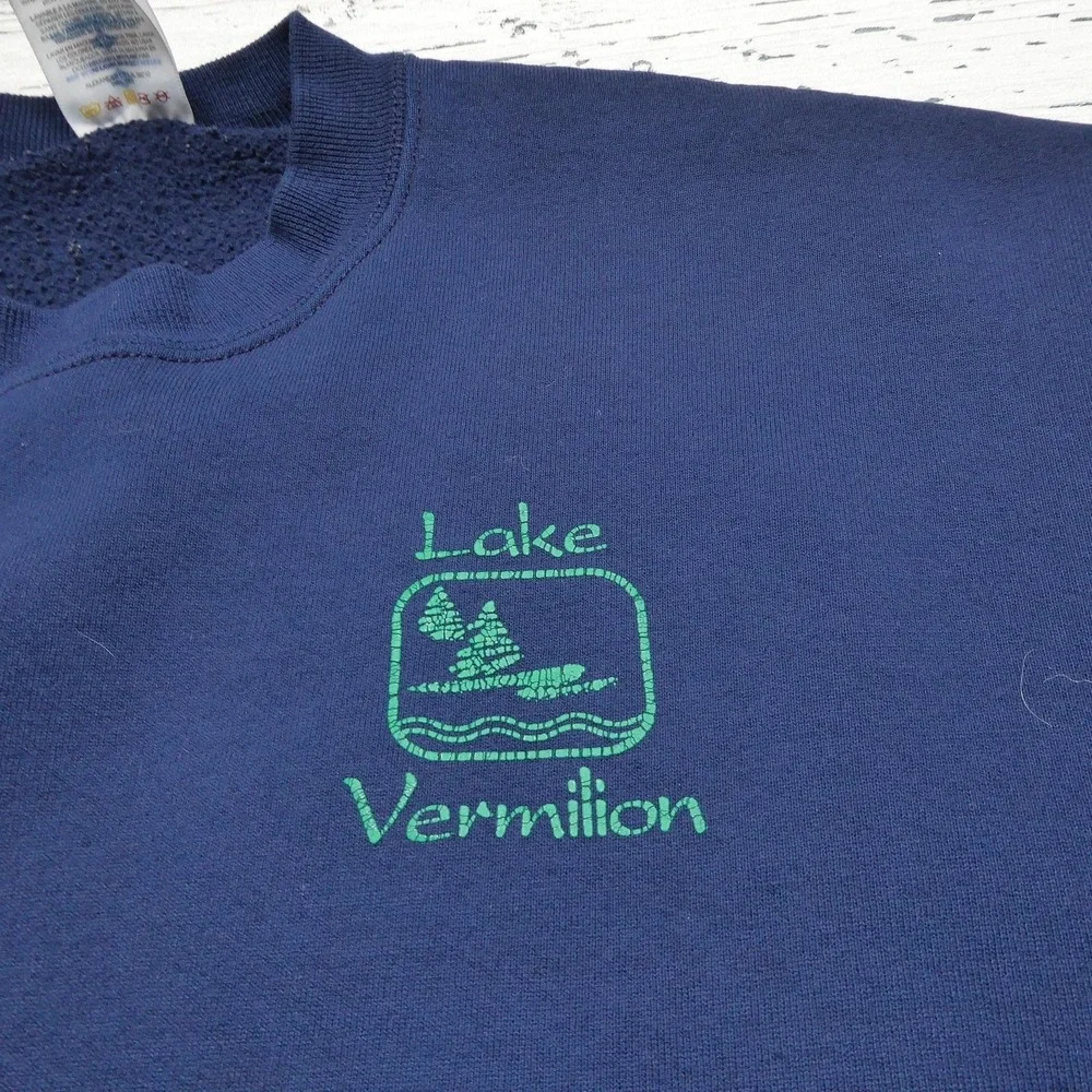 Vintage Lake Vermilion Sweatshirt Mens Medium Blue Jerzees Fleece Crewneck‎ 90s